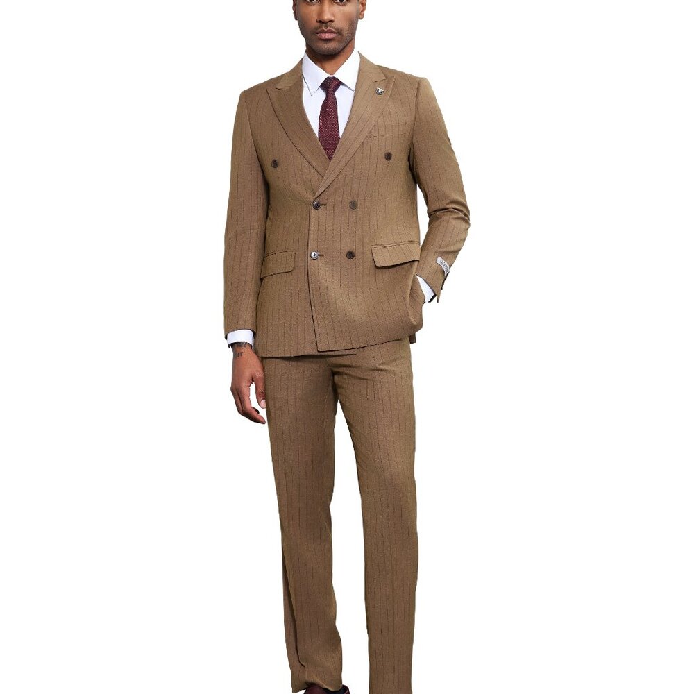 Brown Pinstriped Double breasted Stacy Adams Men's Suit - Picture 4 of 5
